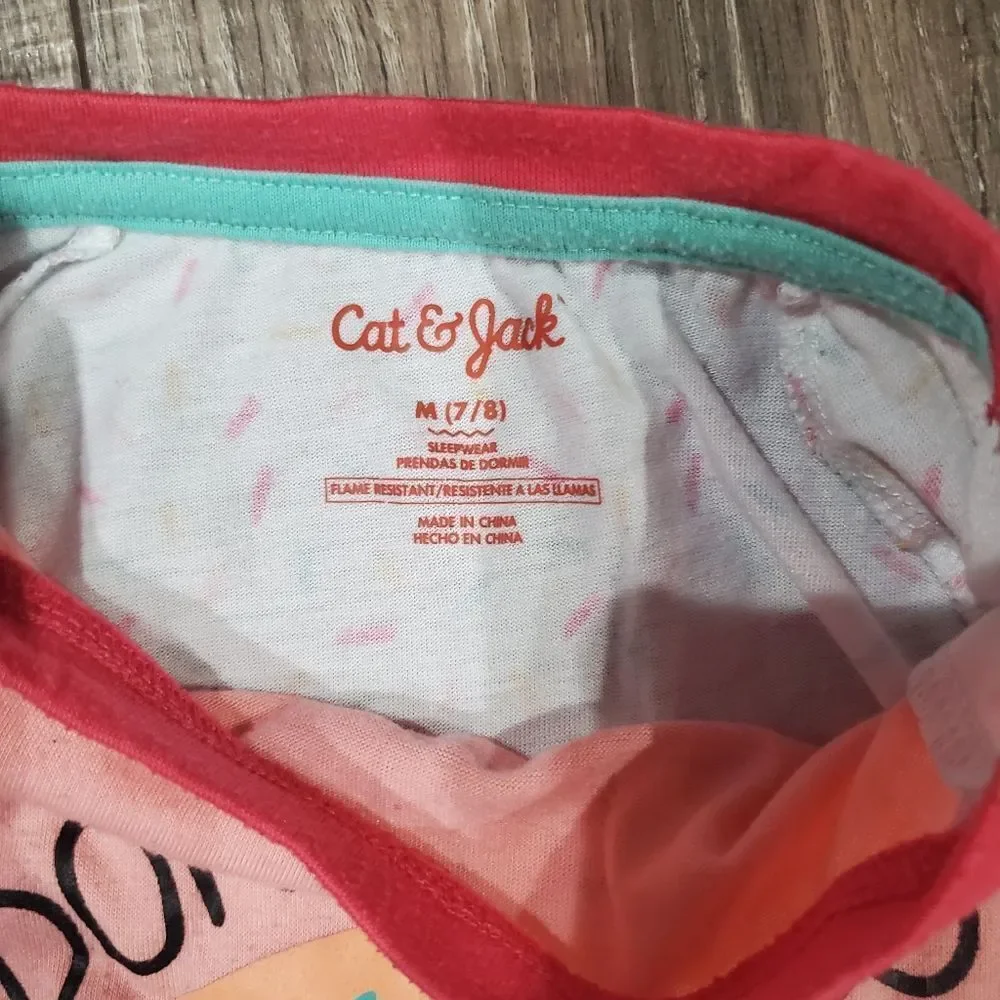 Girl Pajama Set Size 7-8 Cat & Jack Pink Dress & Justice Pink Llama Pajama Shirt